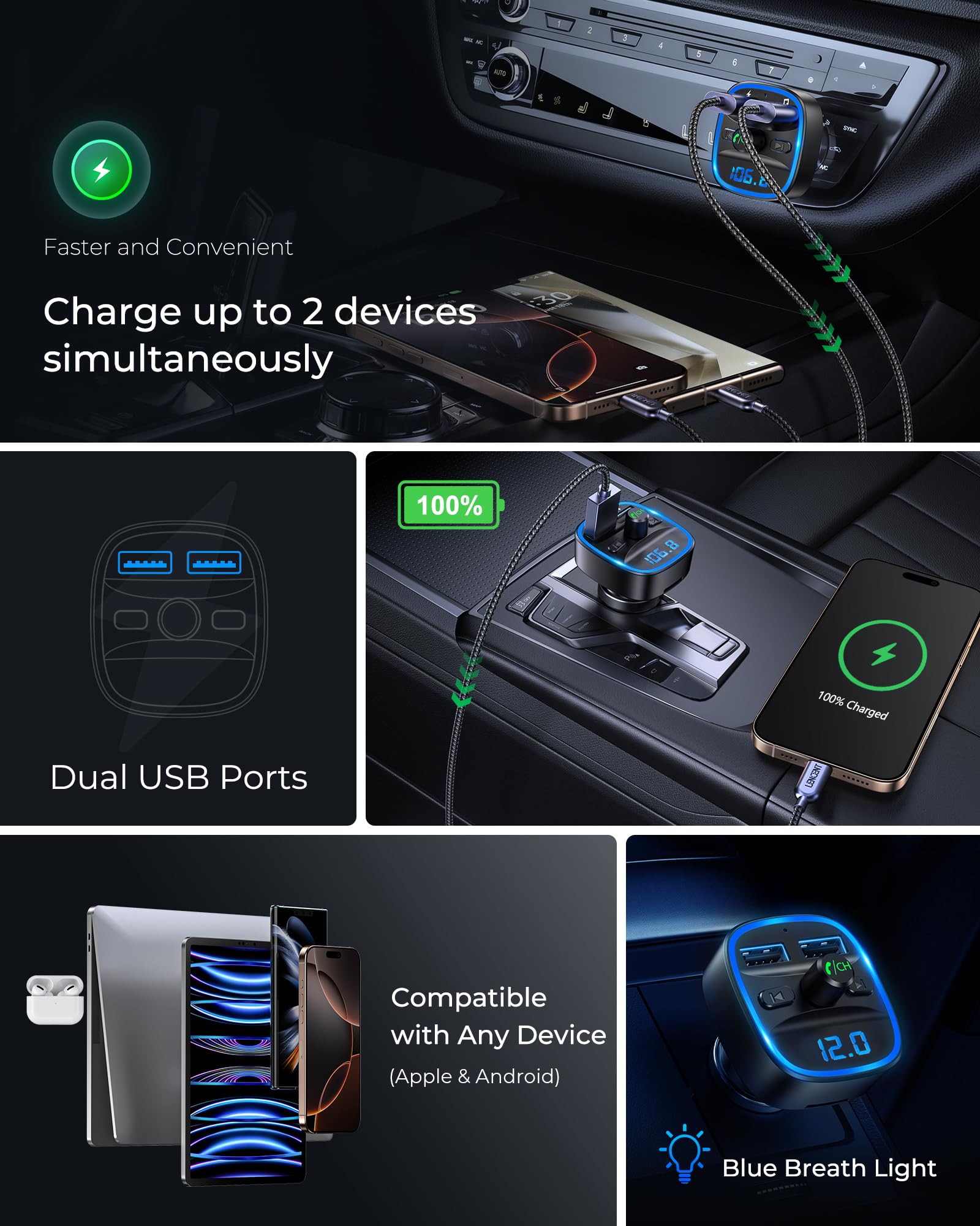 LENCENT FM Transmitter, Bluetooth FM Transmitter Wireless Radio A by LENCENT - Angle View 5