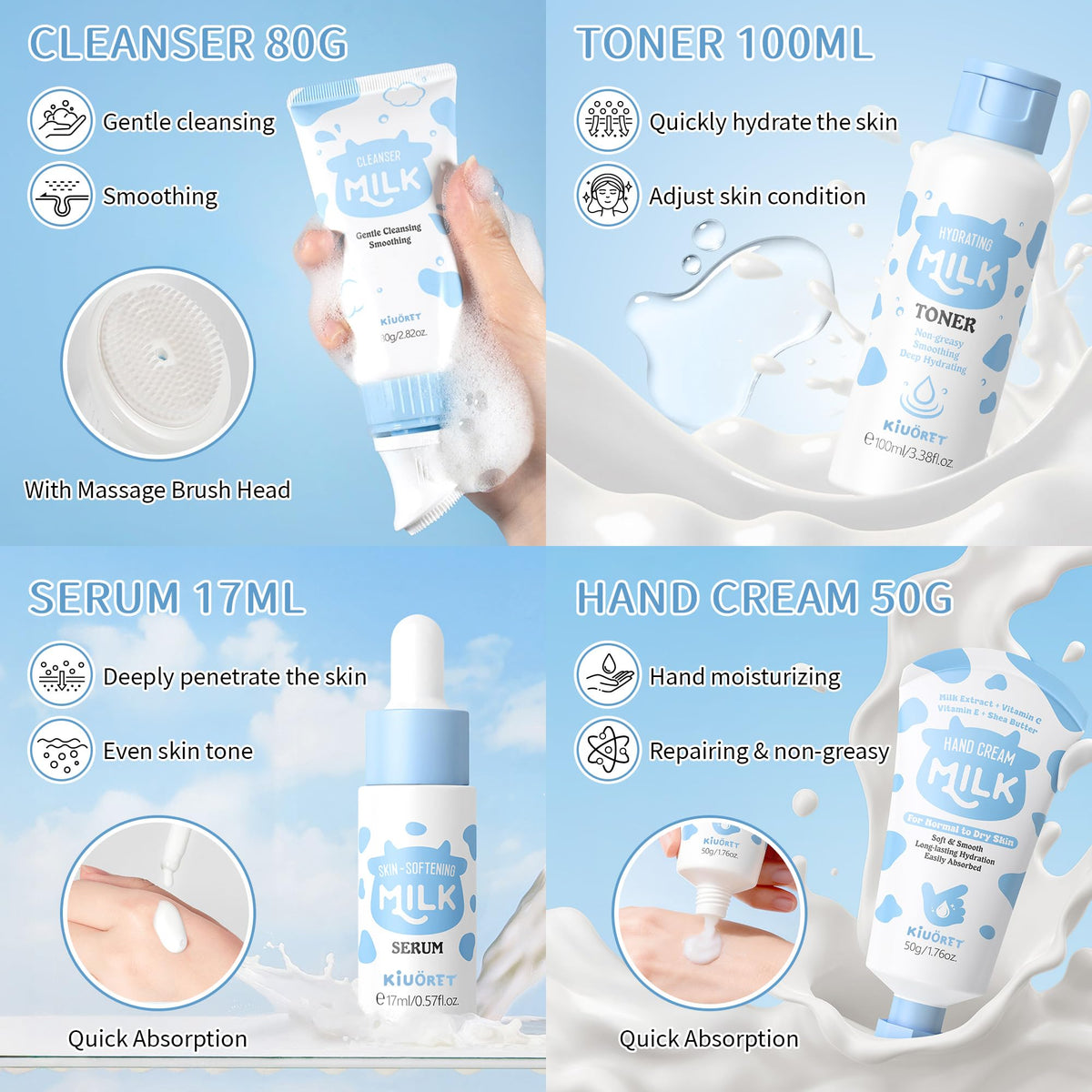 Milk Skincare Set for Kids Teens 12PCS - KIUORET Official Imagery - 6