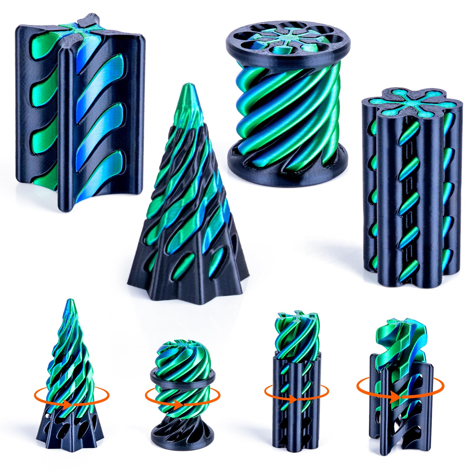4 Pack Impossible Cone Fidget Toy, 3D Printed Spiral Pyramid - Product Imagery
