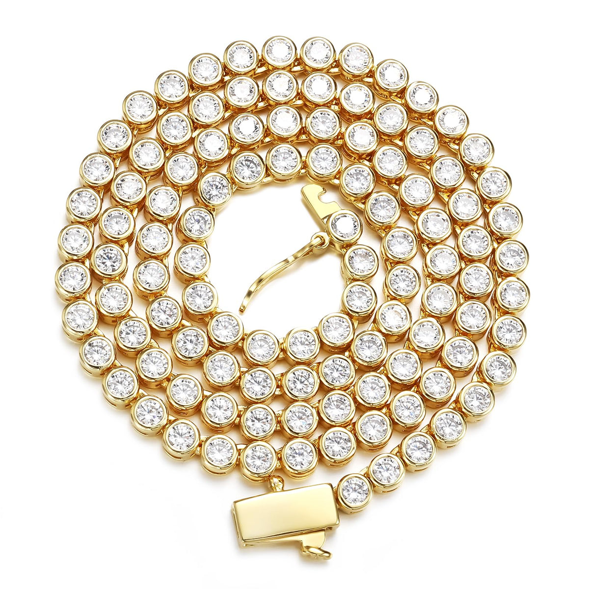 BREN Bezel 3mm CZ Tennis Necklace White Yellow Gold Plated - BREN Official Imagery - 1