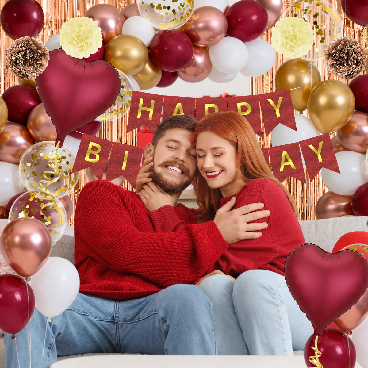 Burgundy Rose Gold Balloons Birthday Decorations - AFDBPXM Official Imagery - 8