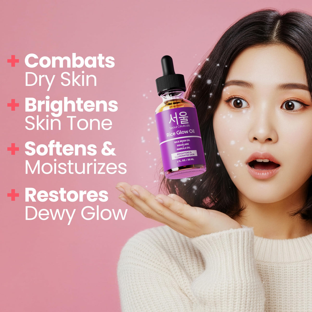 SeoulCeuticals Rice Bran Oil for Skin Korean Face Oil 1oz - SeoulCeuticals Official Product Imagery - 3
