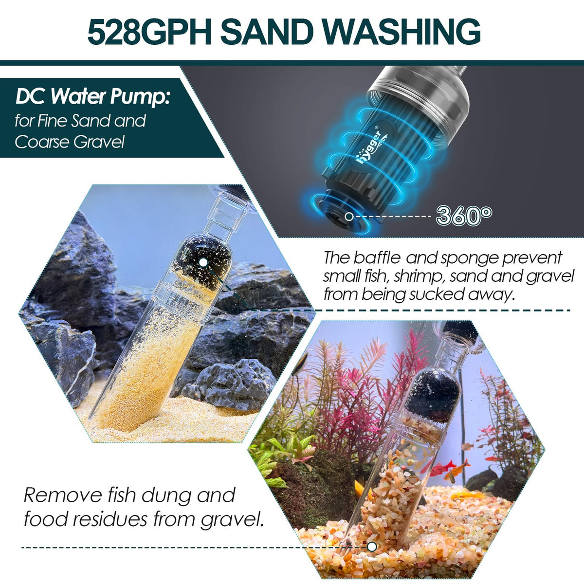 hygger Electric Aquarium Gravel Cleaner 528GPH Fish Tank - hygger Official Imagery - 3