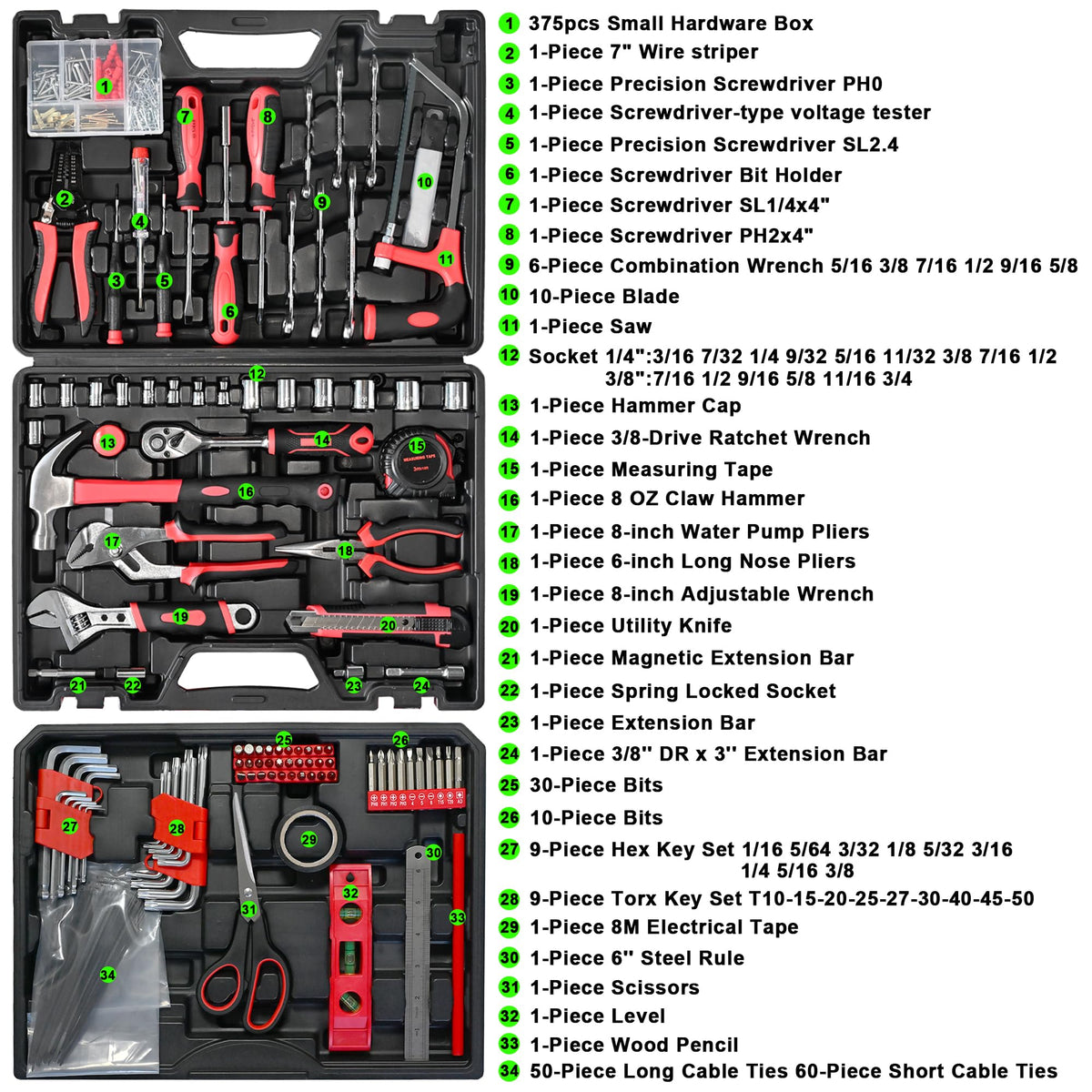578pc Basic Tool Kit For Home Home Tool Kit Multi Tool Set - NEBICALS Official Imagery - 4