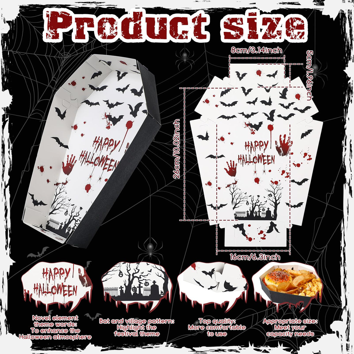 Mumufy 36 Pieces Halloween Paper Tray Disposable Coffin Bowl - Mumufy Official Imagery - 4