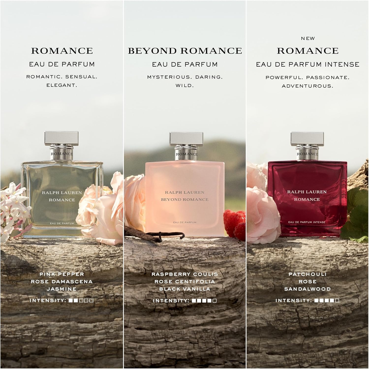 Ralph Lauren Fragrances Romance Eau de Parfum bottle for women with elegant floral design and soft pink accents.