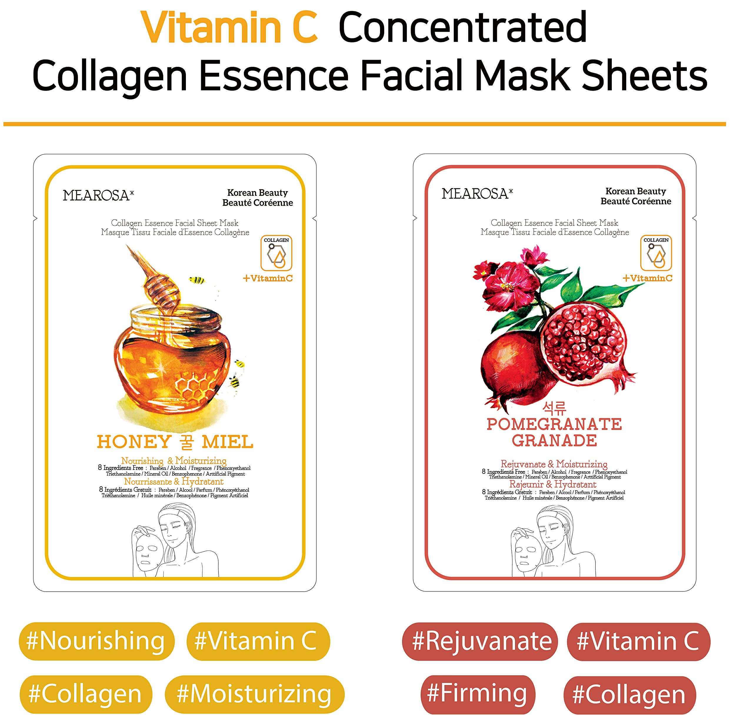 Vitamin C Collagen Firming Essence Face Mask Beauty Facial Mask - MEAROSA DESIGN
