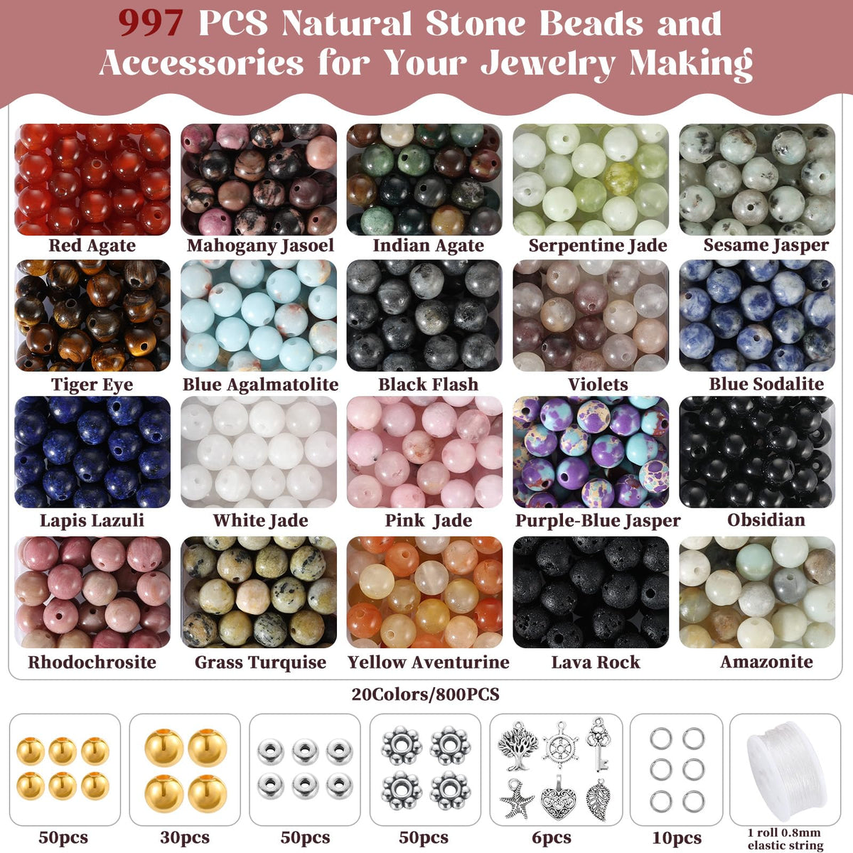 Zefy 996 Pcs 6mm Natural Stone Beads Beads for Jewelry - Zefy Official Imagery - 5