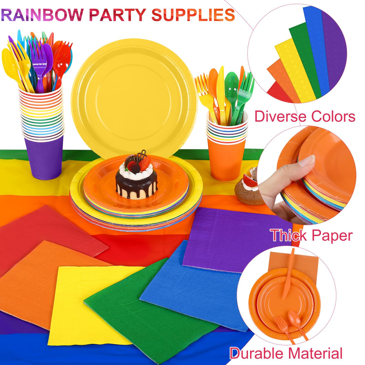 Kochorie 169 Pieces Rainbow Party Supplies Disposable - Kochorie Official Imagery - 4