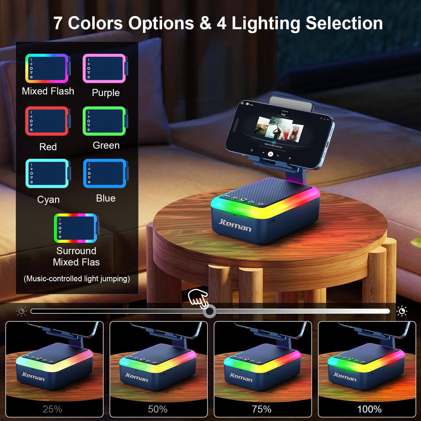 JTEMAN Gifts for Men Women Cell Phone Stand with Bluetooth Speaker and Light, Po - JTEMAN Official Product View 3