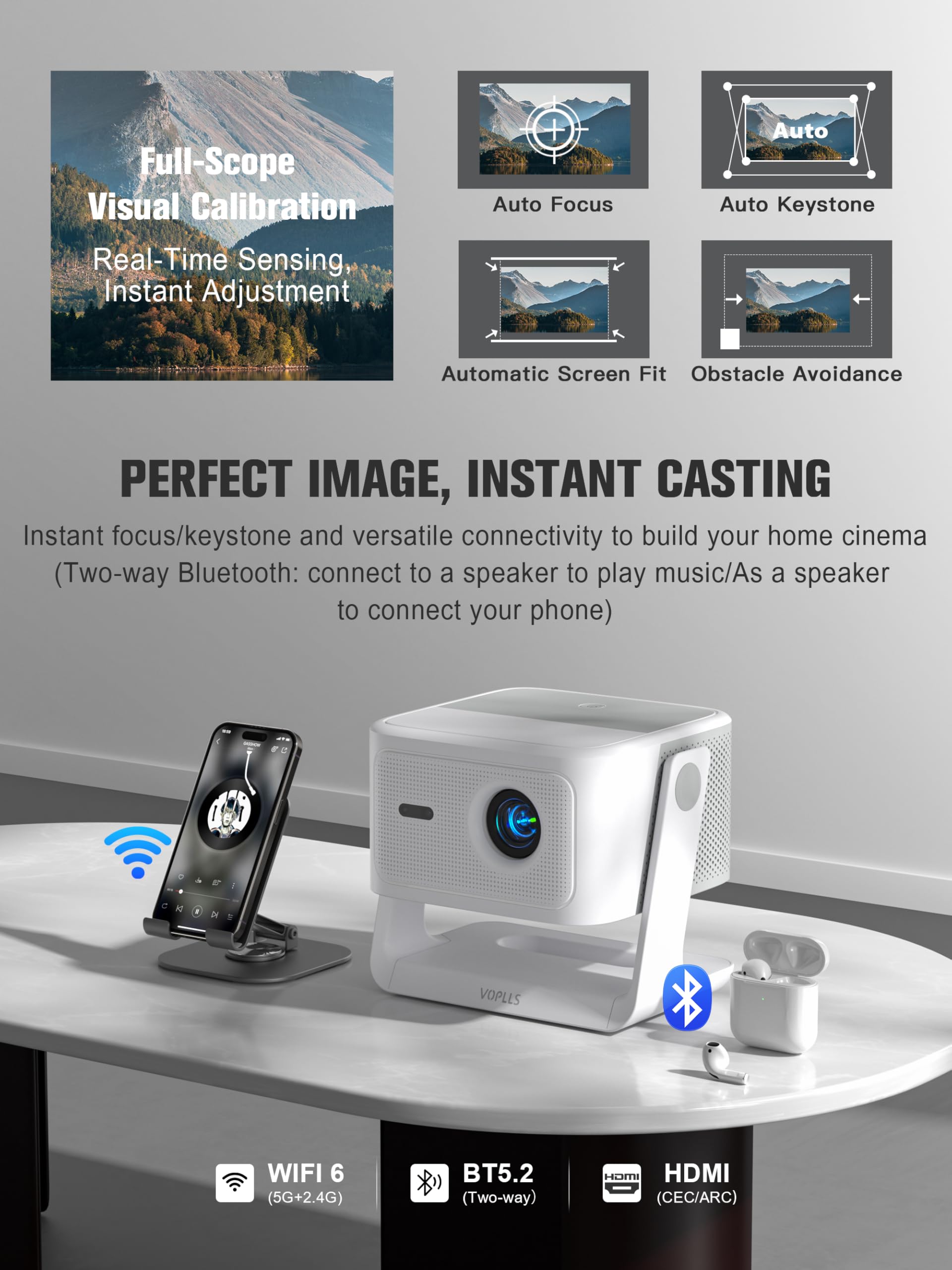 【Official Licensed Google TV】4K Smart Projector with WiFi and Blu - VOPLLS Official Product View 7