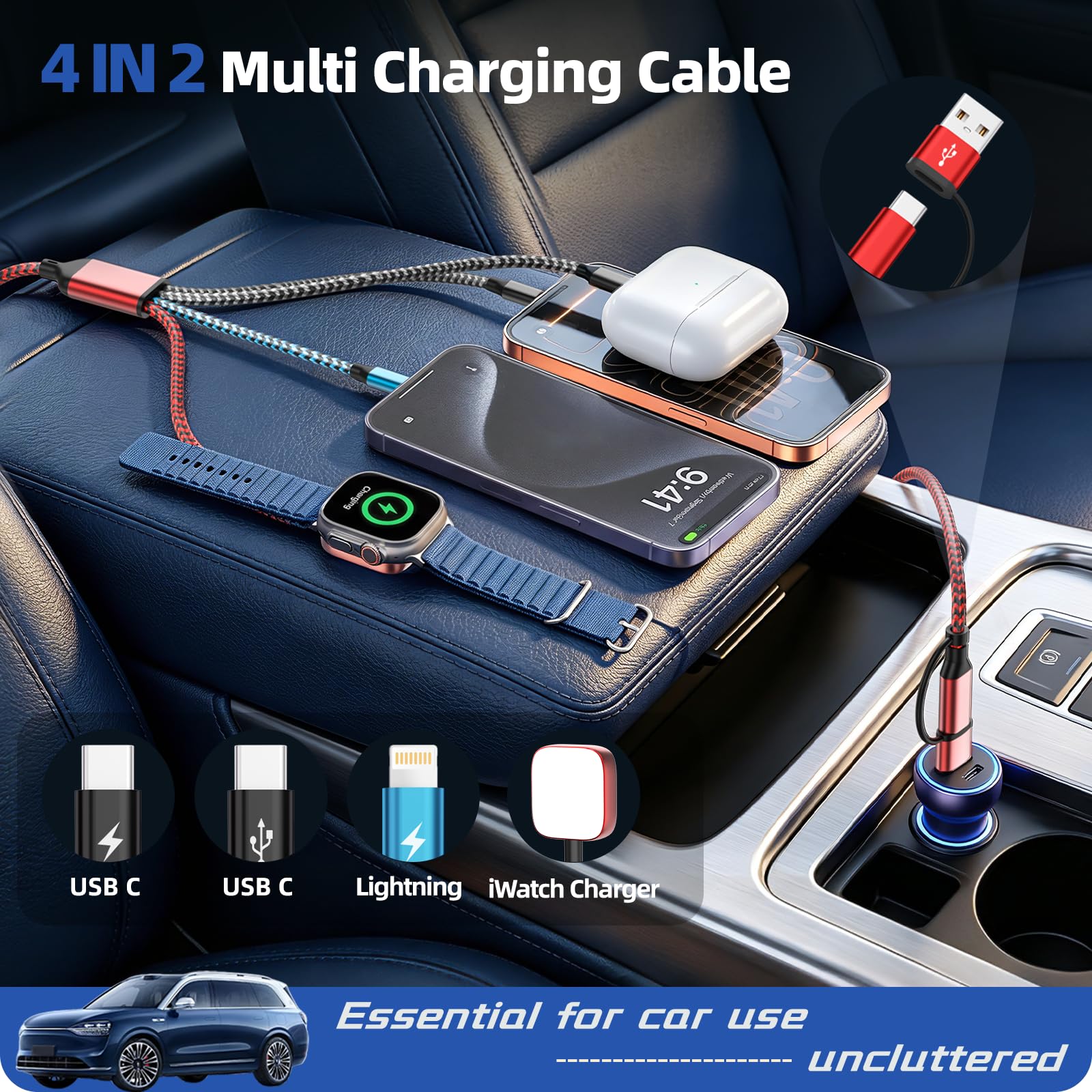 Firsting Cruise Essentials 2026, 4 in 2 Multi Charging Cable for by Firsting - Angle View 4