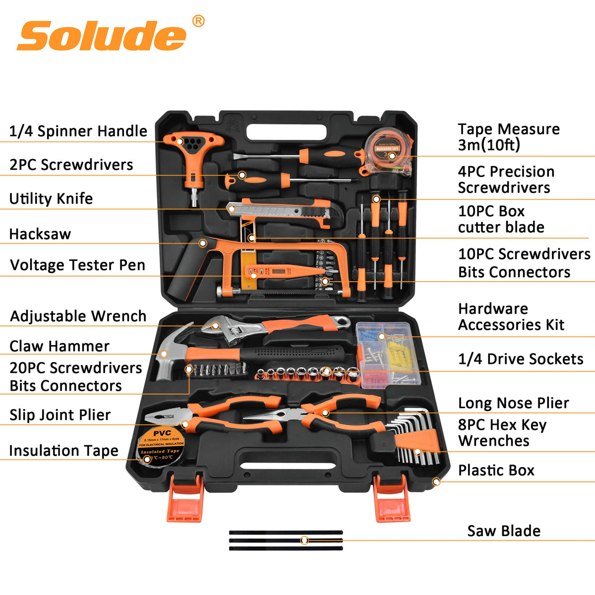 Tool Set 182 Piece Home Repair Tool Kit for Men Women - SOLUDE Official Imagery - 5