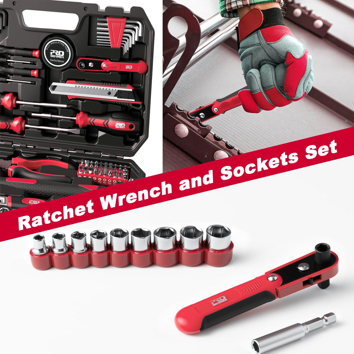 Prostormer 160 Piece Home Tool Set Starter Tool Kit Red - Prostormer Official Imagery - 7
