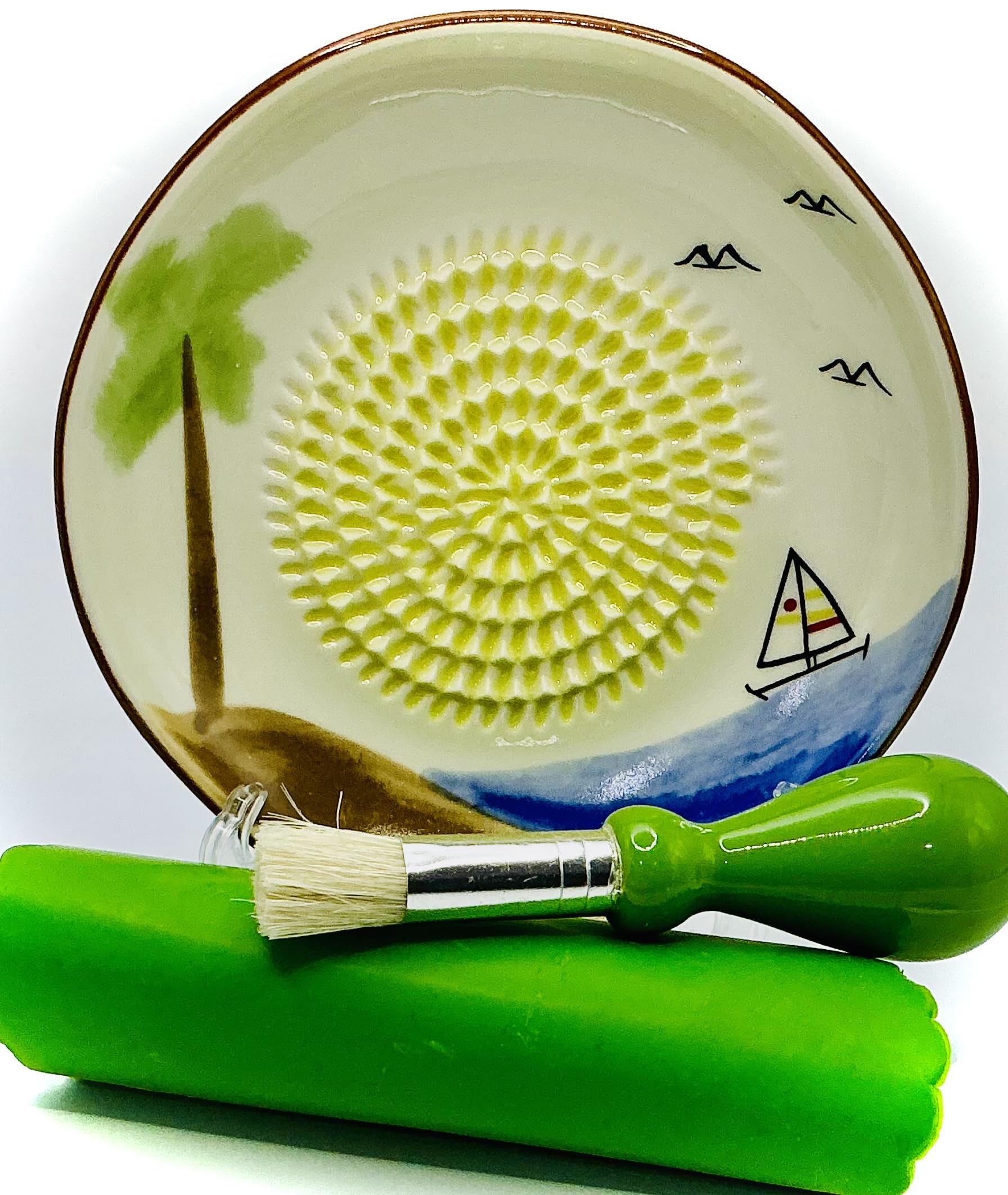 Premium Ceramic Garlic Grater Plate Set - Ocean and Palm Tree - Product Imagery