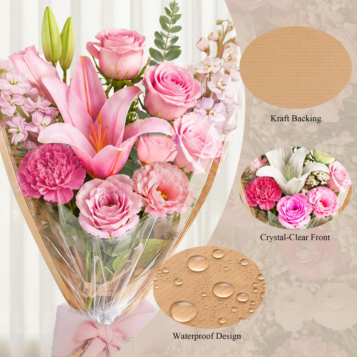 57Pcs Flower Bar Supplies Kit w Waterproof Kraft Boquet Bags - NREDXOON Official Imagery - 5
