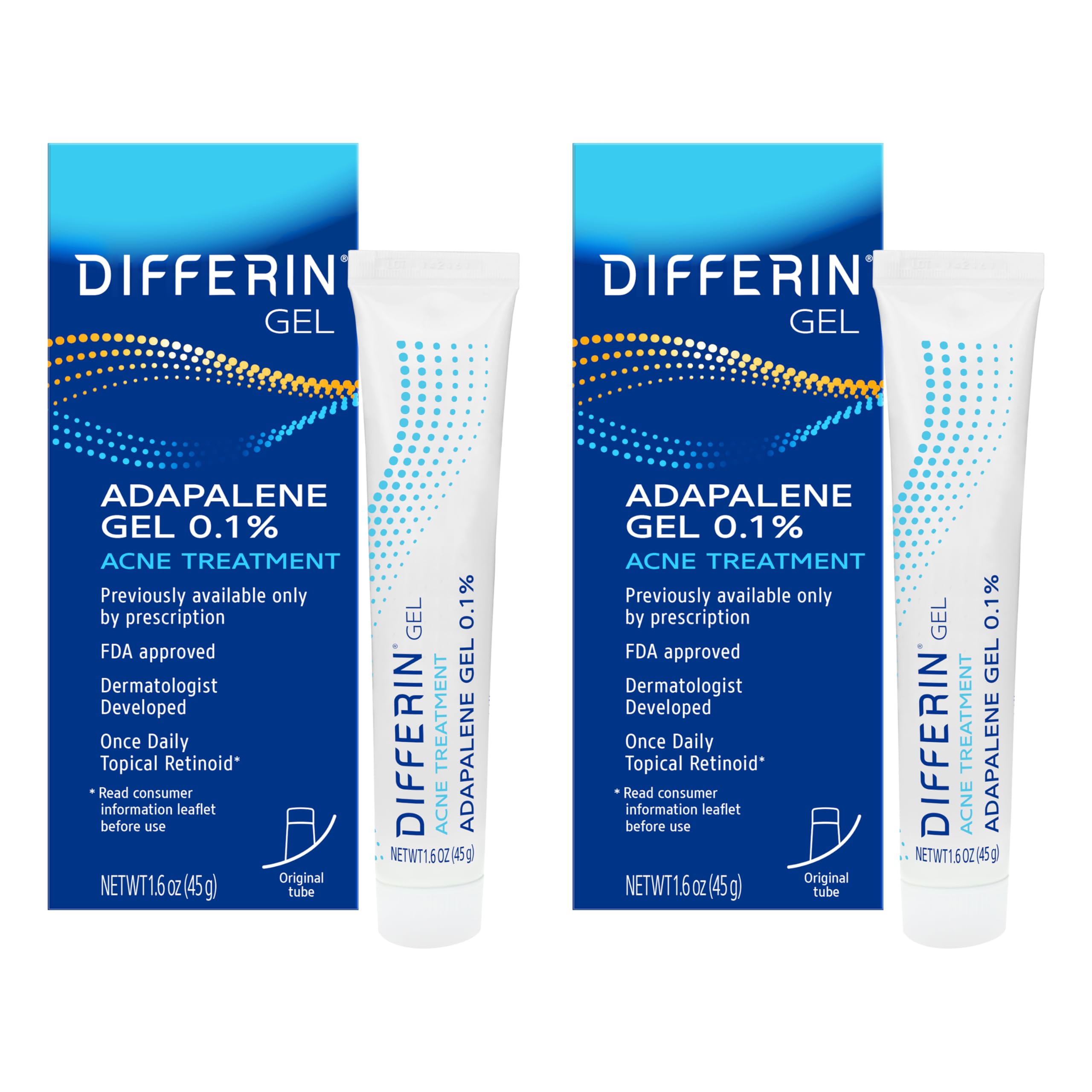 Differin Acne Retinoid Treatment Gel, 0.1% Adapalene, 15g Tube, - Product Imagery