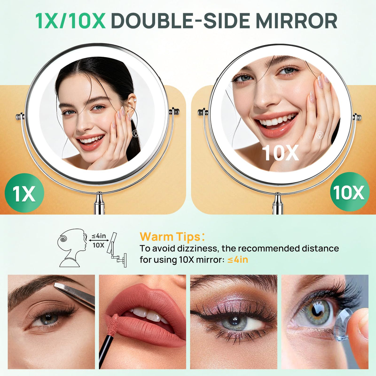 Rechargeable Wall Mounted Lighted Makeup Mirror 1X 10X - SANFANGIE Official Imagery - 6
