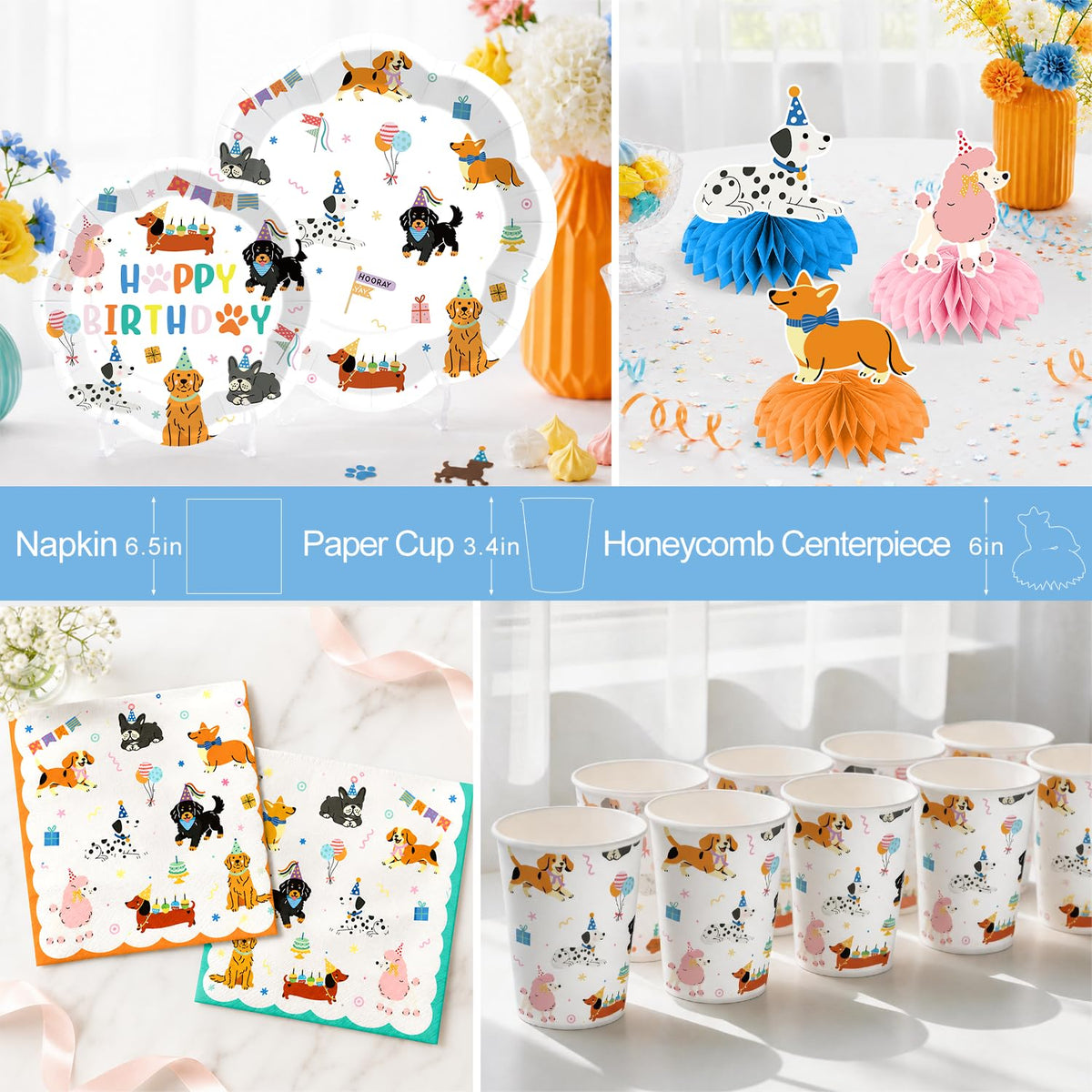 Dog Themed Birthday Party Decorations Tableware Set Serves - Yingoto Official Imagery - 6