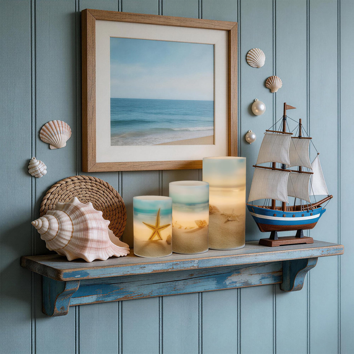 Beach Coastal Ocean Decor Seashell Starfish Battery - Velsyn Official Imagery - 5