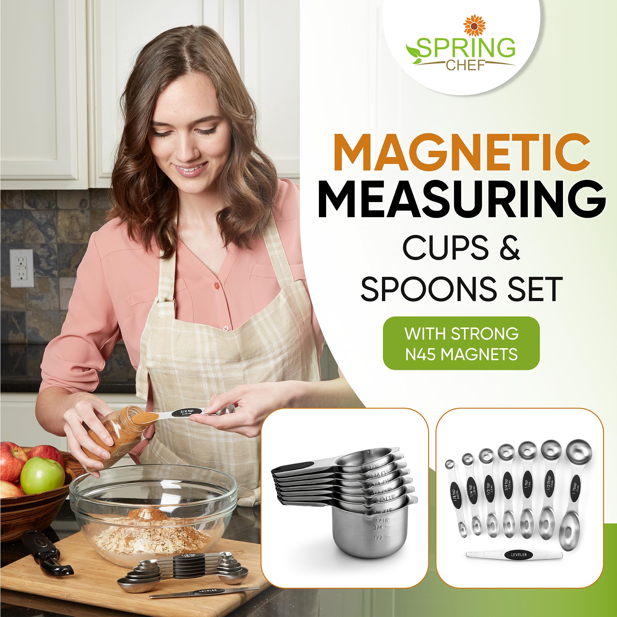 Spring Chef Magnetic Measuring Cups & Spoons Set of 15 with Level by Spring Chef - Angle View 5
