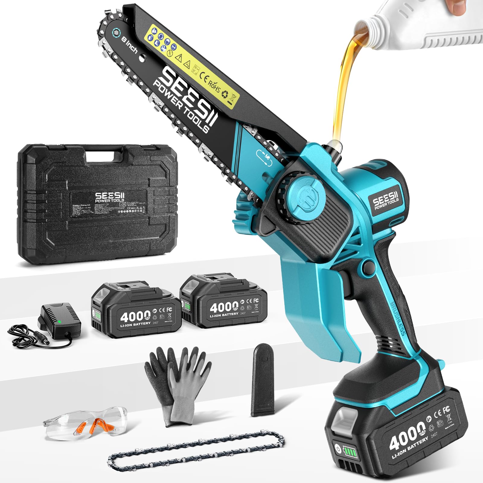 Seesii Mini Chainsaw, 6-inch Mini Chainsaw Cordless, Handheld Ele by Seesii - Angle View 10
