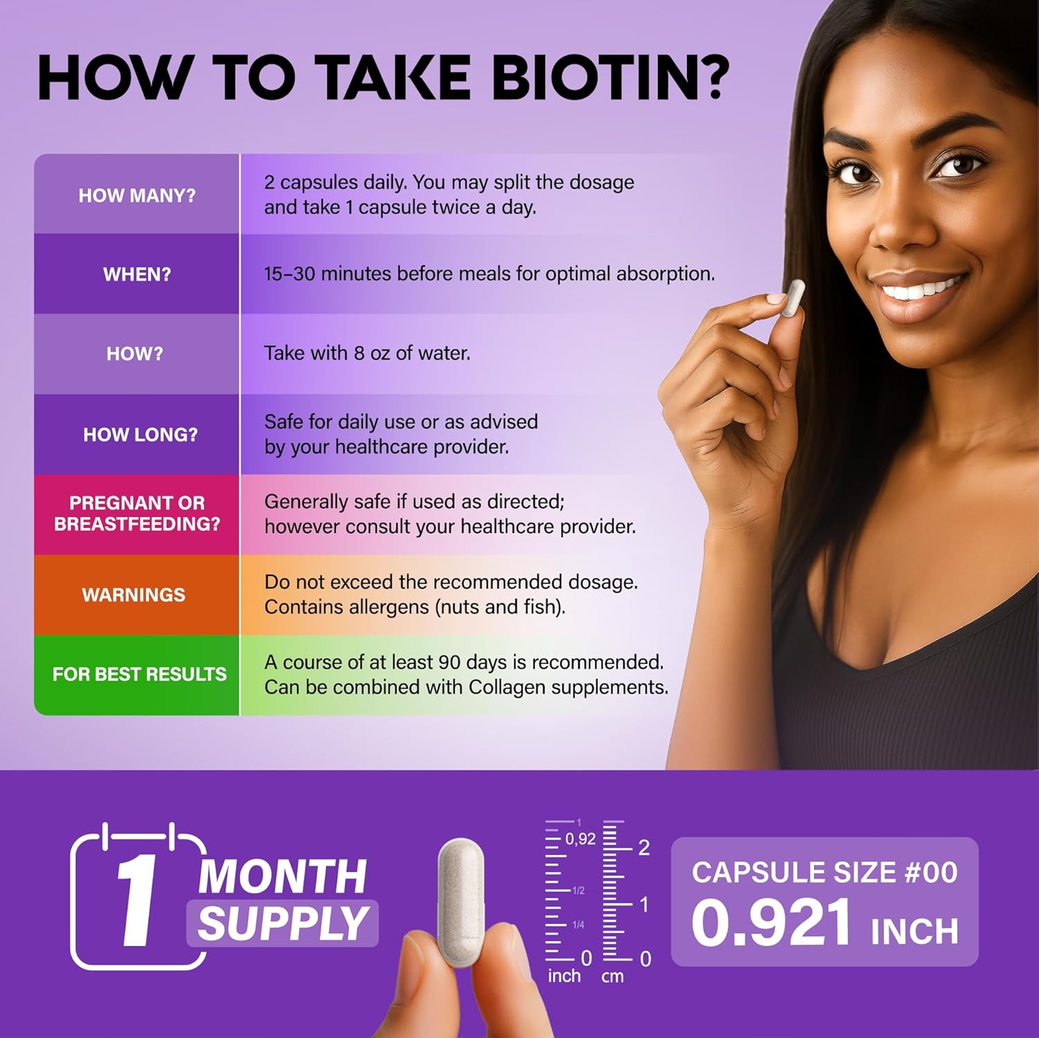 NUTRAHARMONY Biotin, Collagen, Hyaluronic Acid, and Keratin supplement supporting healthy, normal hair growth.
