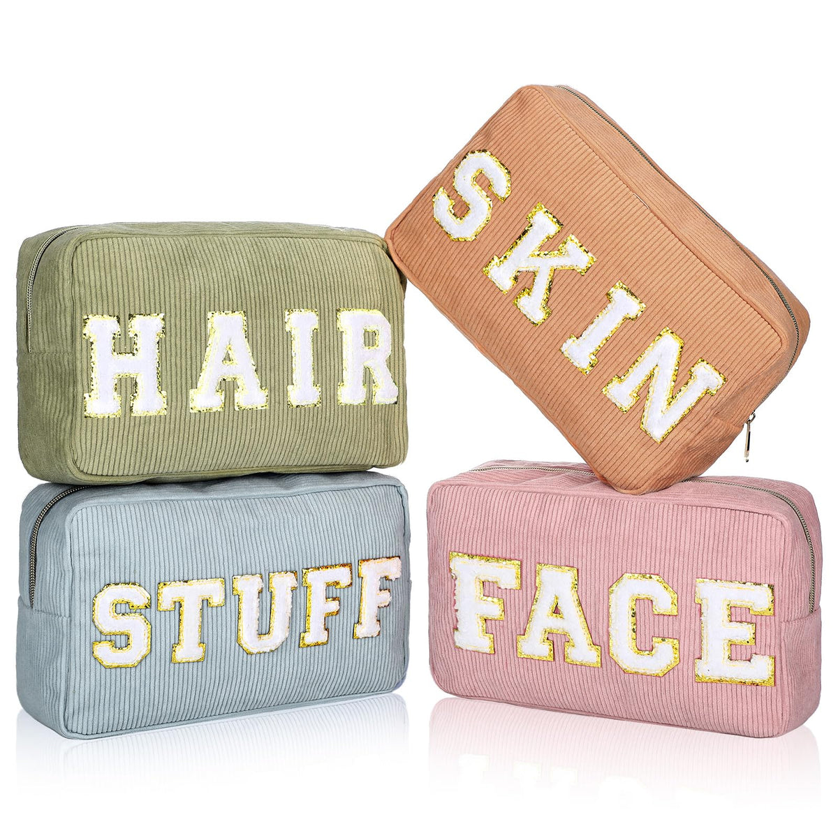 4 Preppy Chenille Letter Makeup Bags Blue Series Colors - Pinkunn Official Imagery - 8
