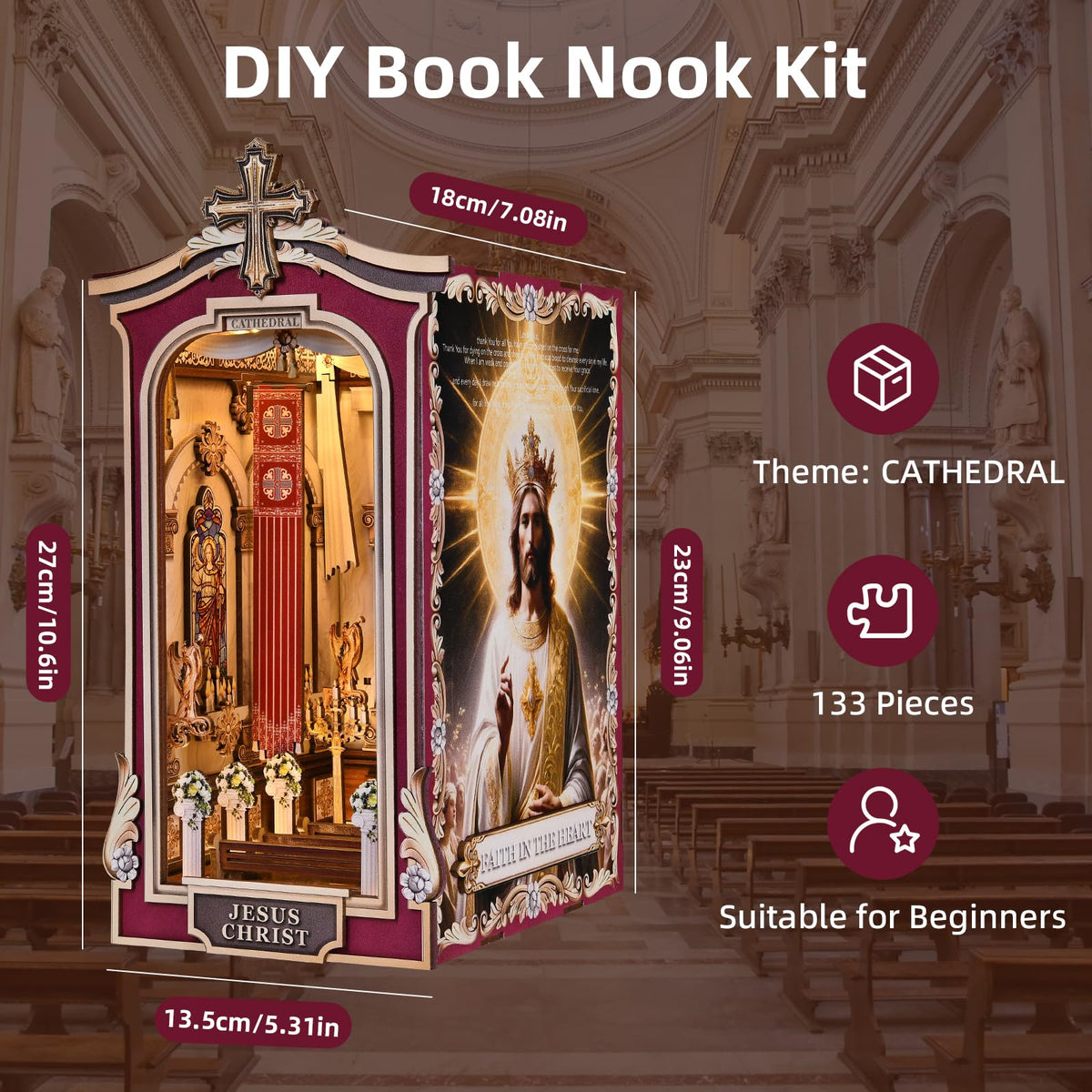 Book Nook DIY Kit 3D Wooden Puzzle with LED Bookend - DROICC Official Imagery - 4