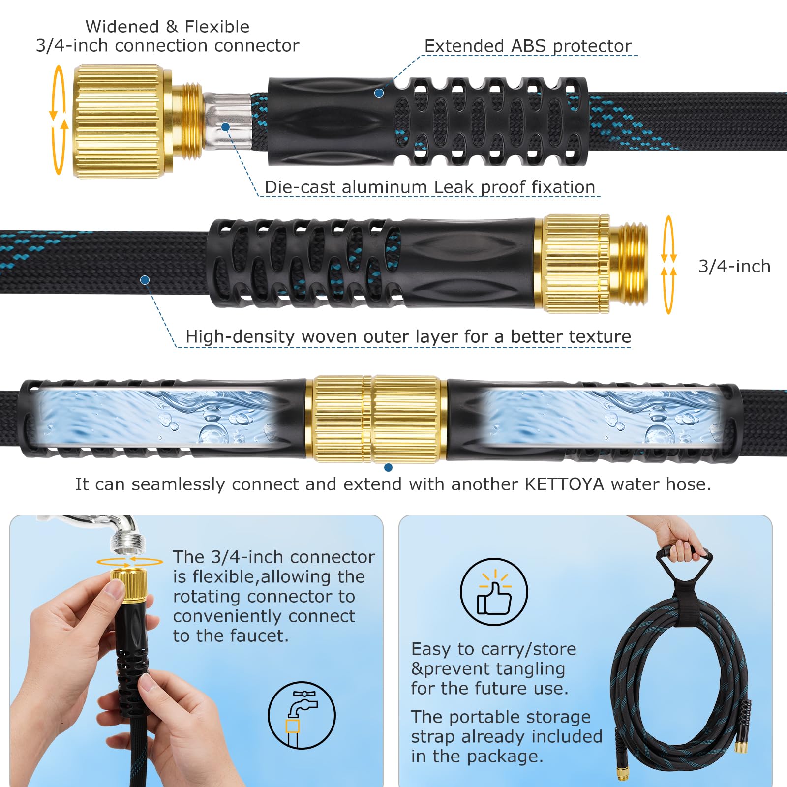 KETTOYA Non-Expanding Garden Hose 100 ft, Kink Free Flexible Wate - KETTOYA Official Product View 7