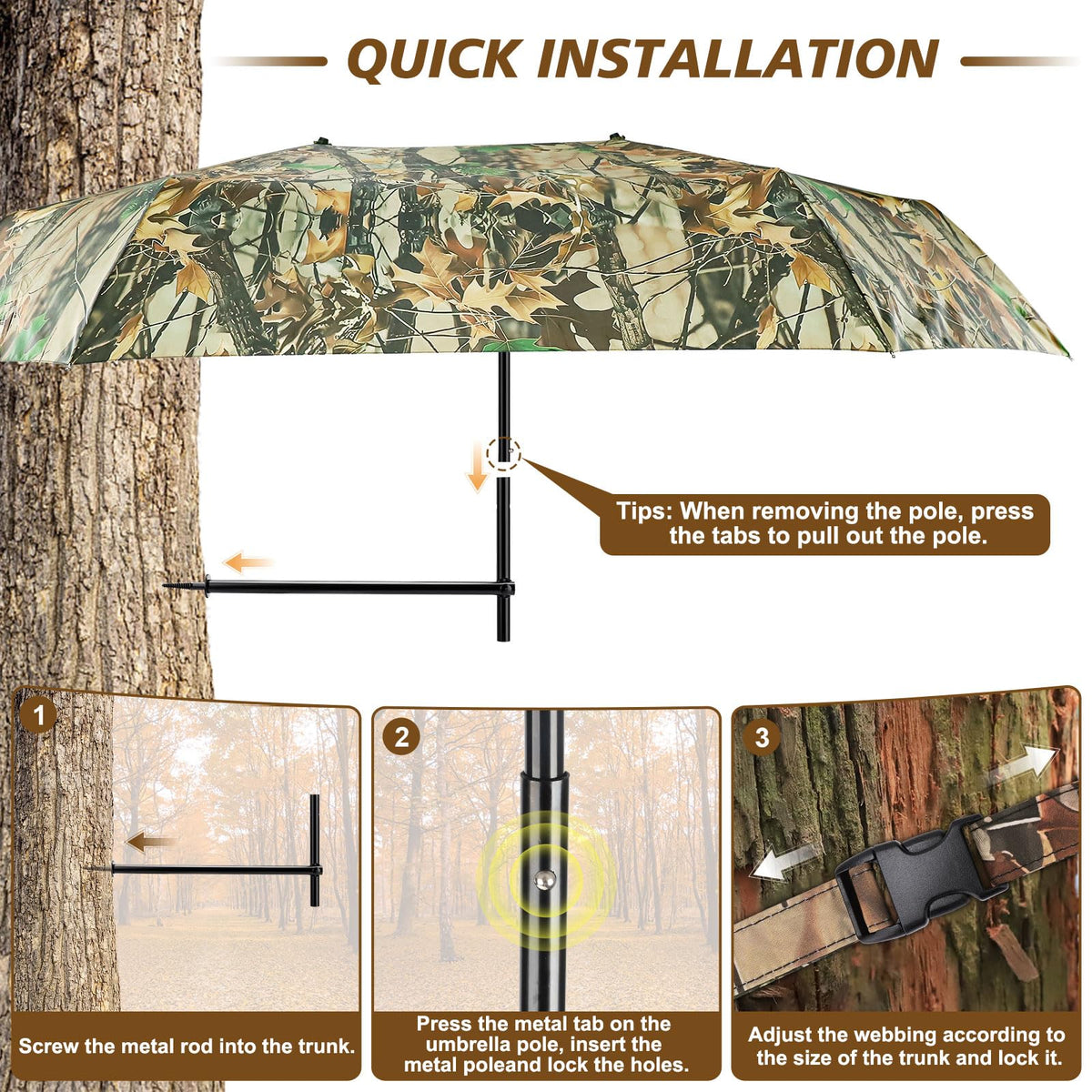 2 Man Tree Stand Umbrella with Heavy Duty Rod 60 Wide - Kalkal Official Imagery - 5