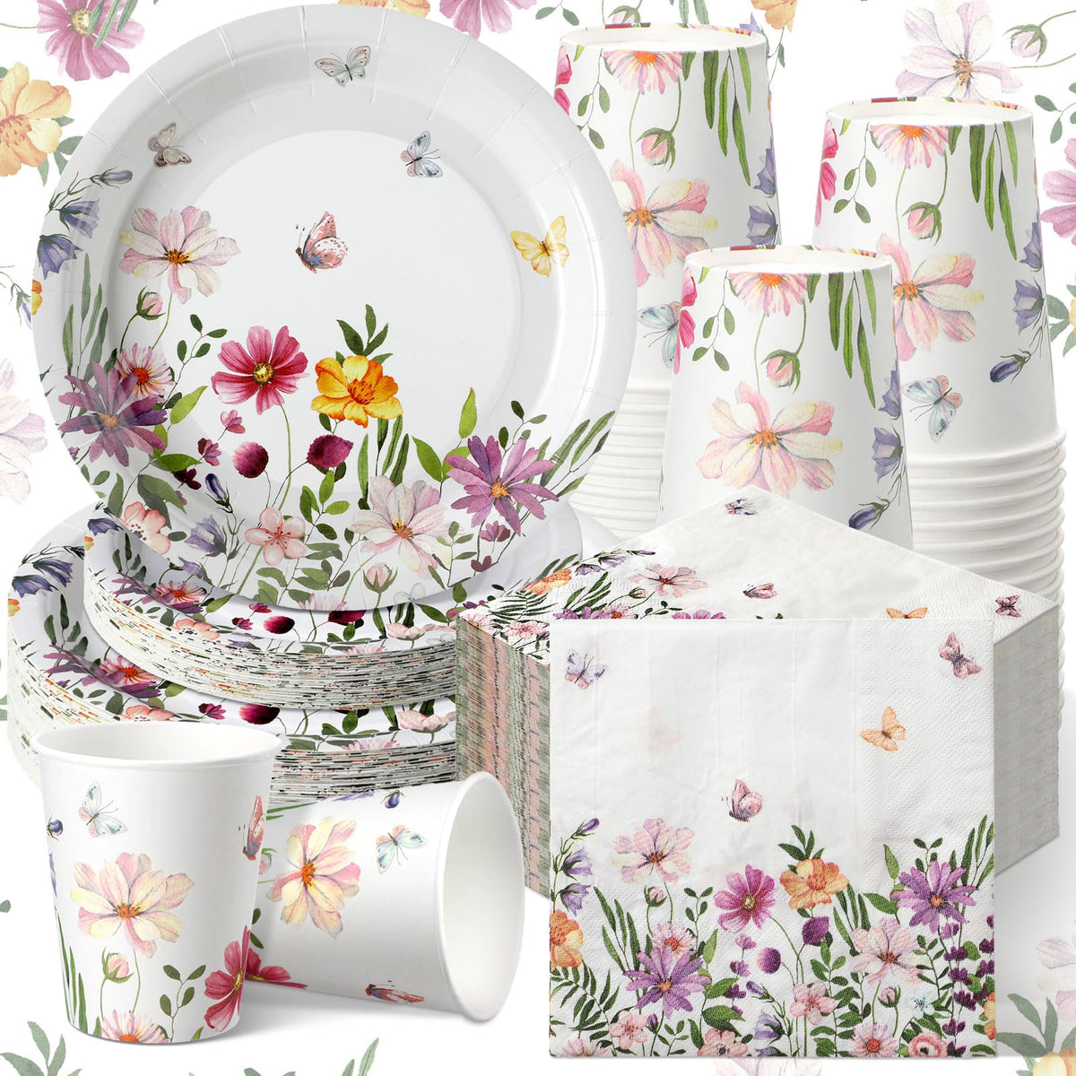 Hsei 250 Pcs Wildflower Party Decor Paper Plate Napkins Cup - Hsei Official Imagery - 1