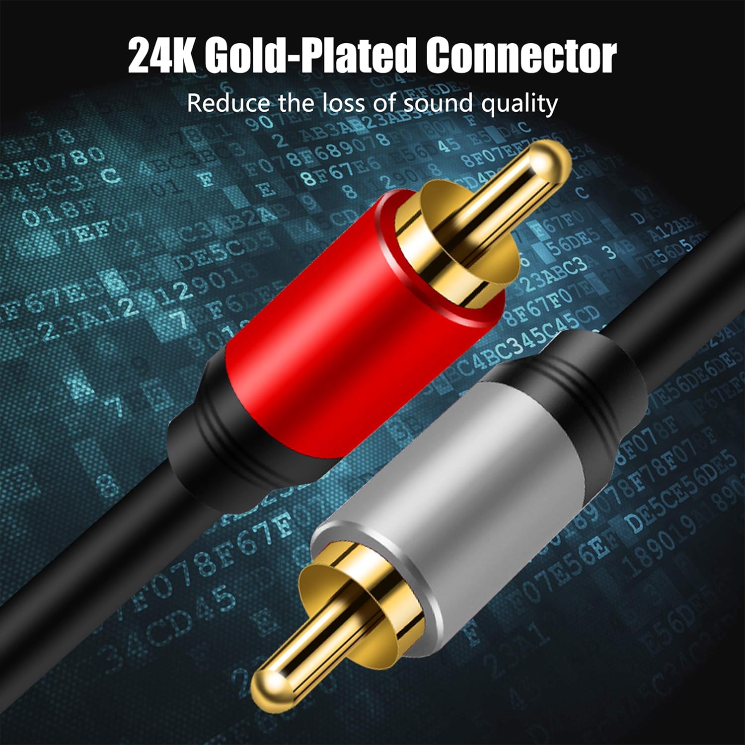 Tan QY 2RCA to 2RCA audio cable, 3ft with gold-plated connectors, male to male for high-quality audio connections.