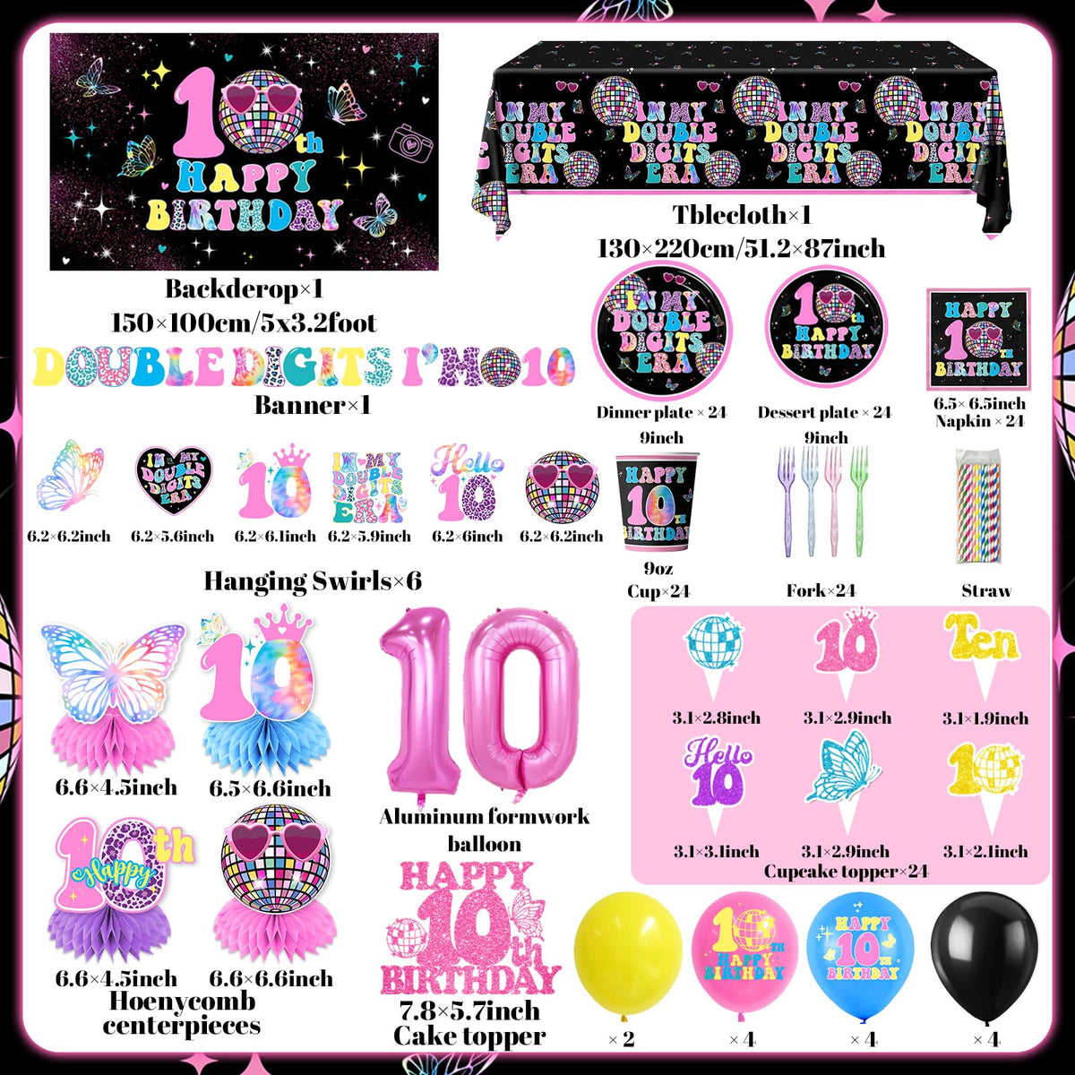 10th Birthday Decorations for Girl 198pcs Double Digits - Gexlaju Official Imagery - 7