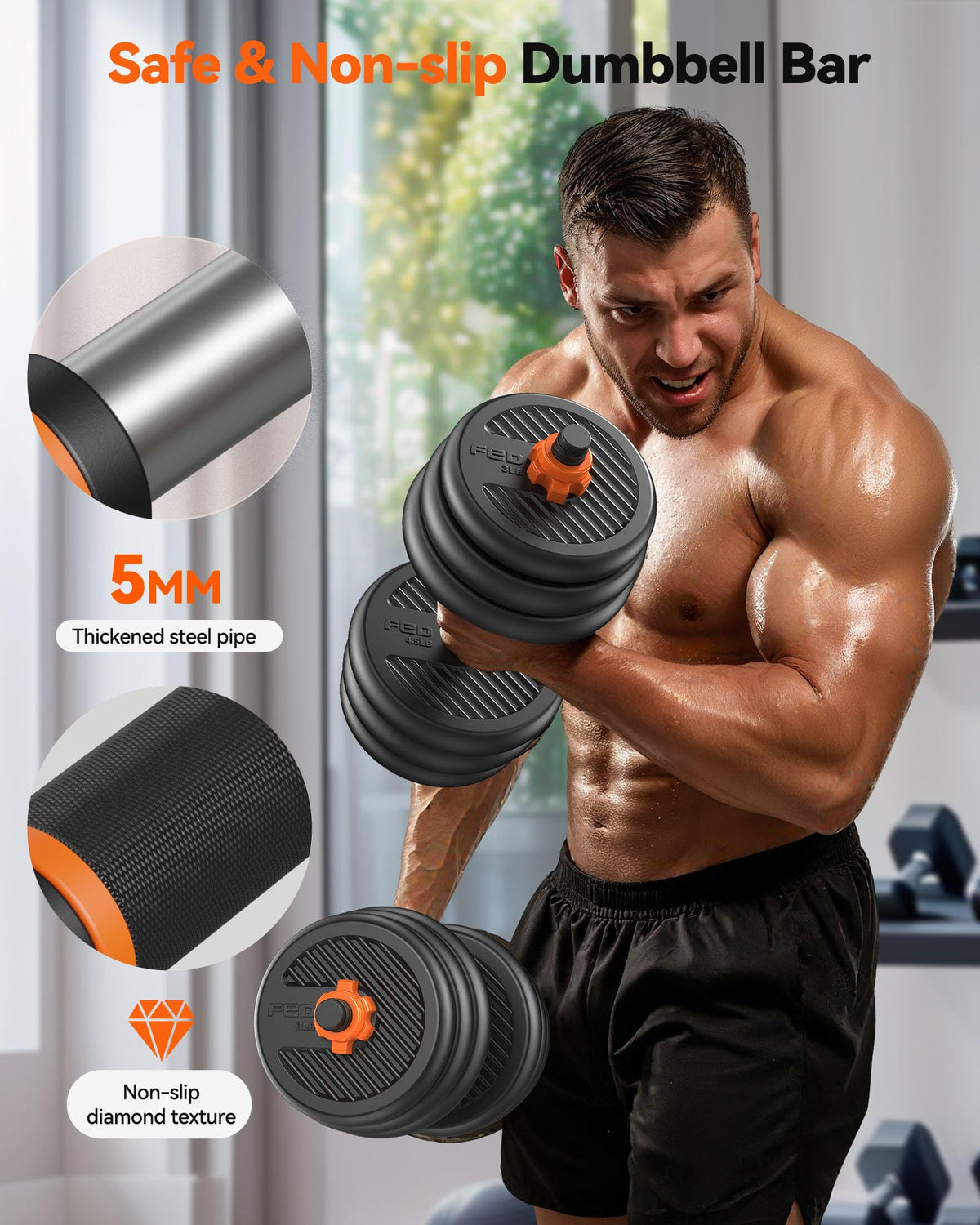 FEIERDUN DS2 Adjustable Dumbbells 20 30 40 45 70 90lbs Free - FEIERDUN Official Imagery - 7