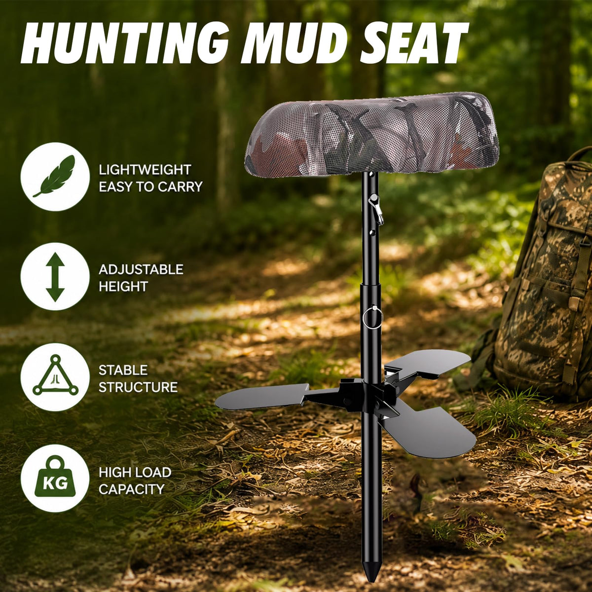 Mud Seat Camo Padded Marsh Seat Adjustable Hunting Seat for - ZAIXIA Official Imagery - 5