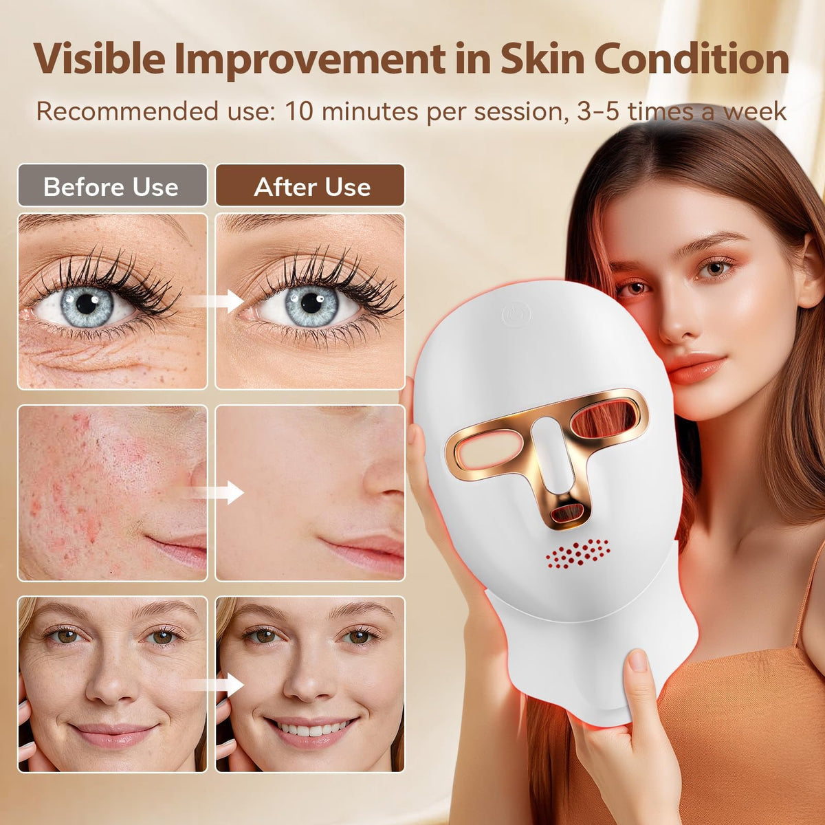 Red Light Therapy Mask USB C Rechargeable LED Face Mask - ONLUKY Official Imagery - 4