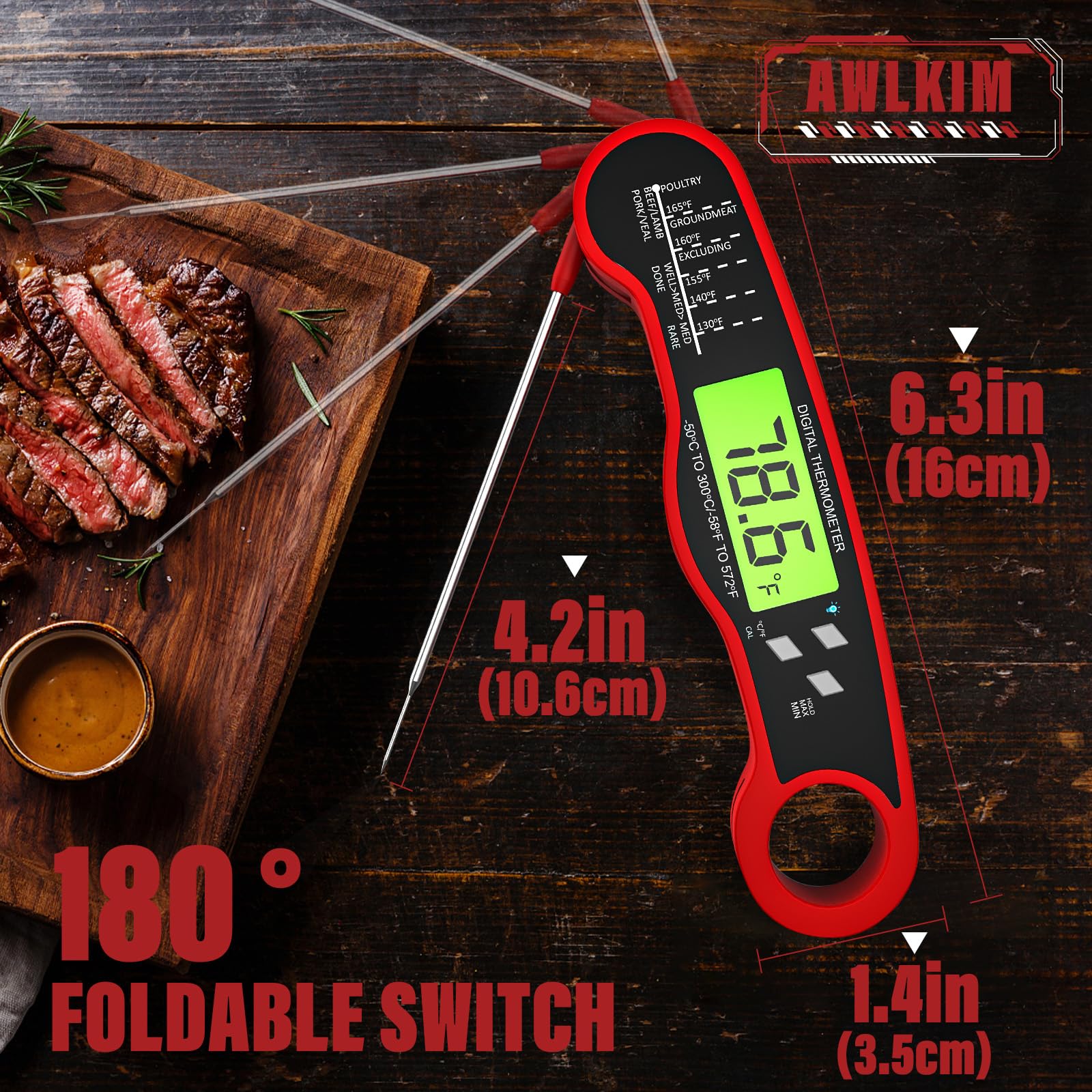 AWLKIM Meat Thermometer Digital, Instant Read Food Thermometer, R - AWLKIM Official Product View 4