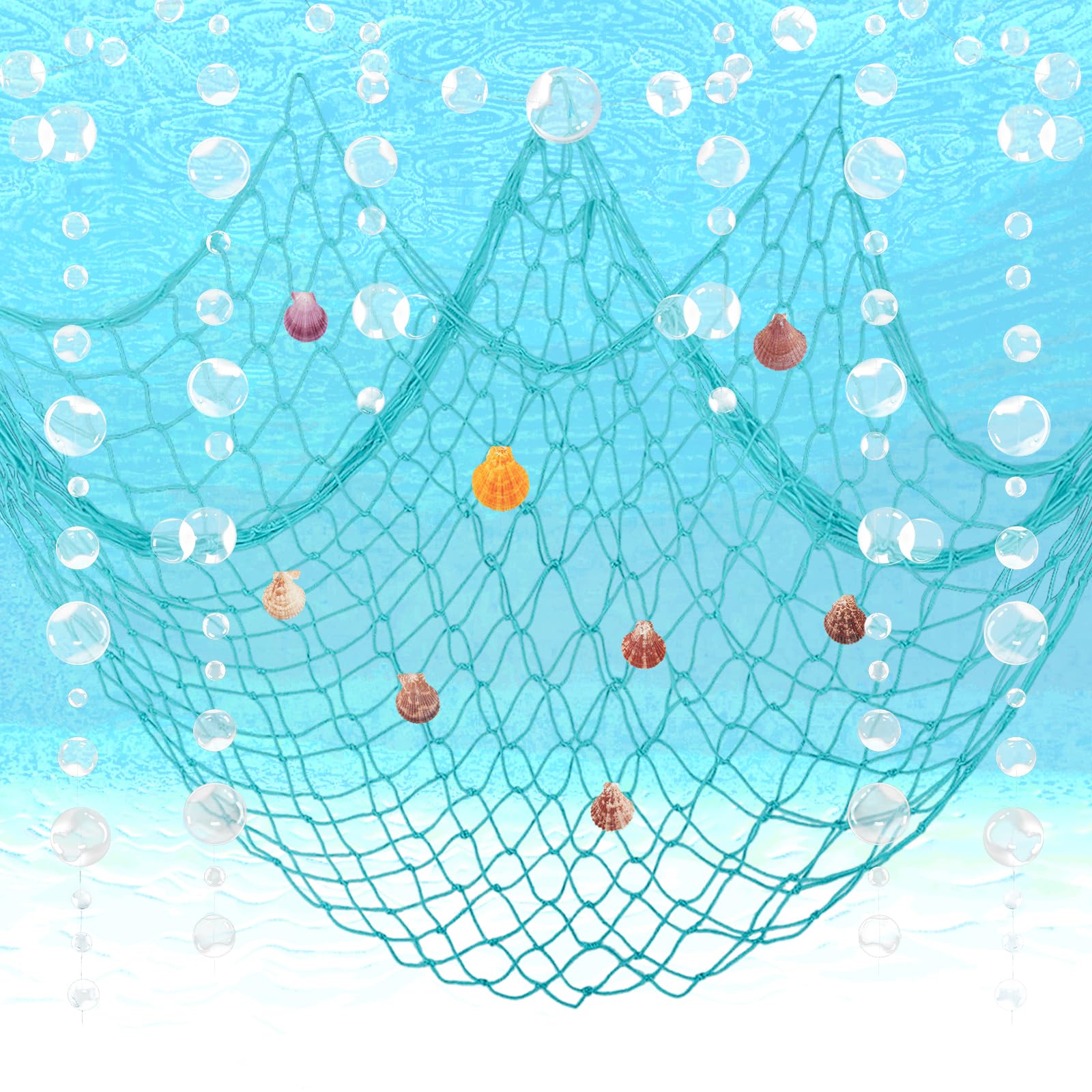 Fishing Net and White Bubble Garlands for Under the Sea Party - Product Imagery