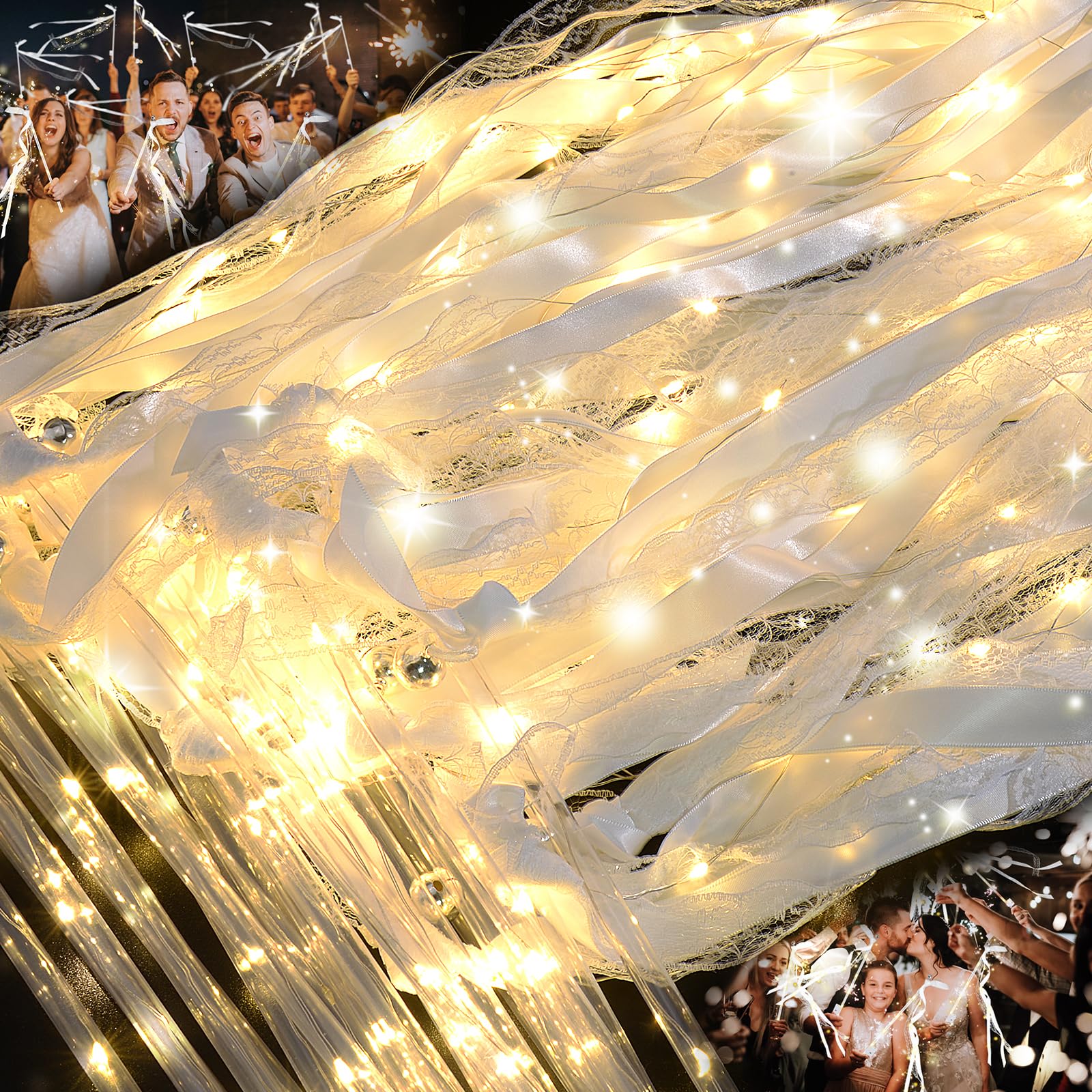 105 PCS Light Up Wedding Wands, LED Fairy Wand, Wands Streamers - Product Imagery