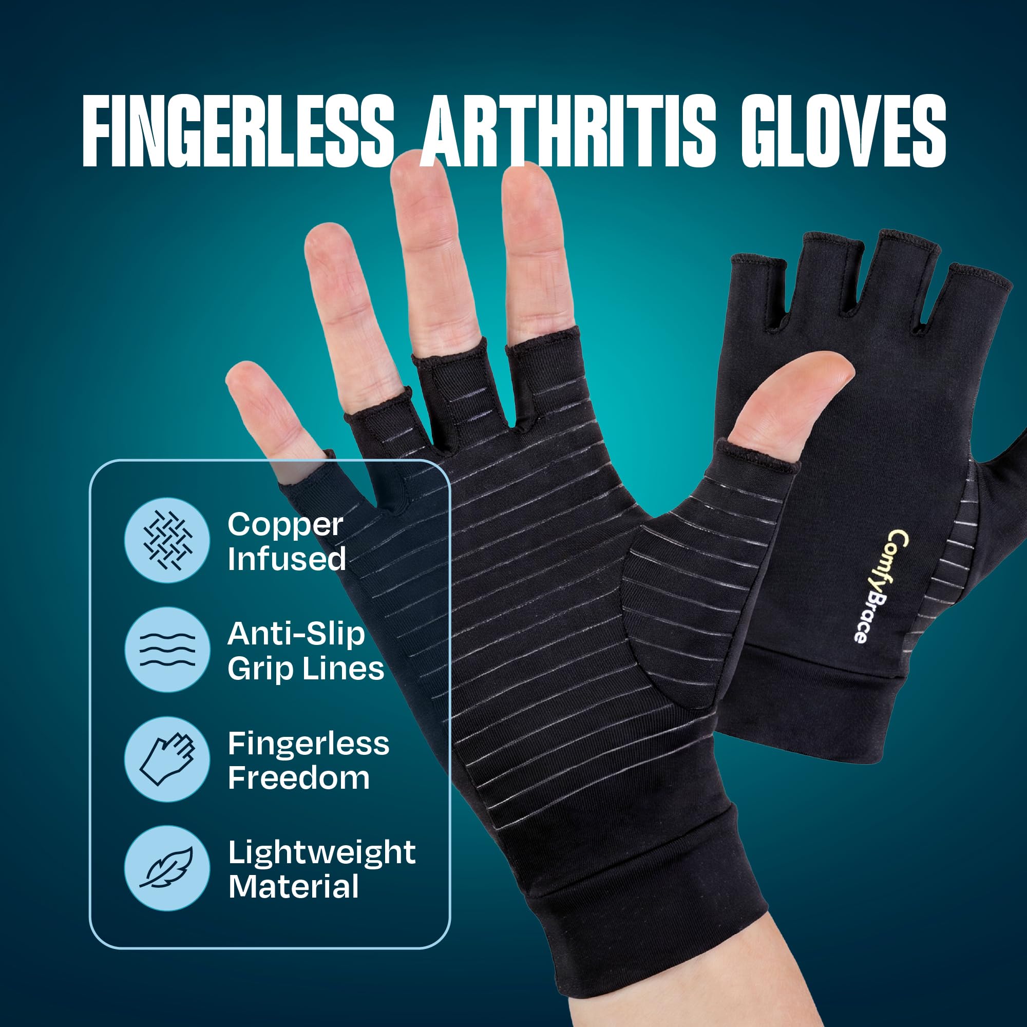 ComfyBrace Copper Arthritis Compression Gloves for Women & Men
