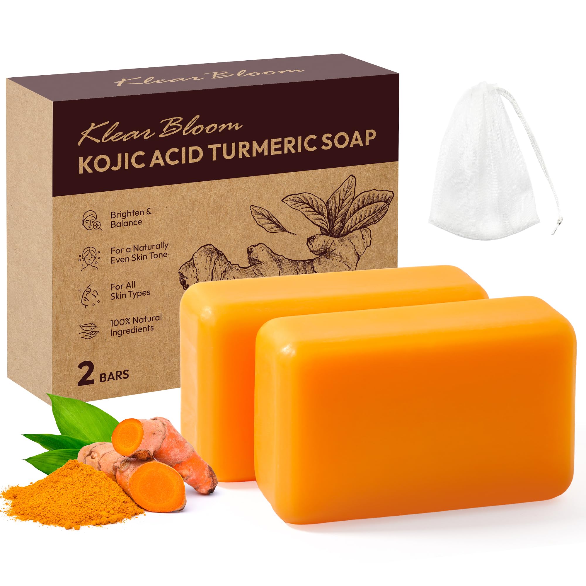 Kojic Acid Soap, Turmeric Soap Bar for Dark Spots Brightening & - Product Imagery