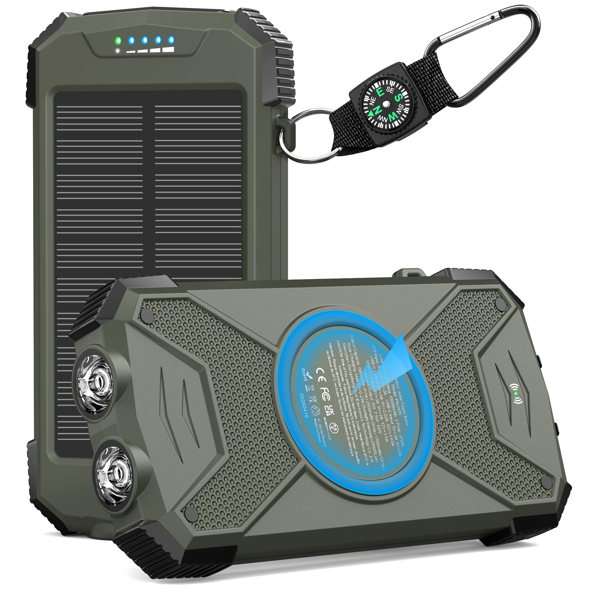 BLAVOR Solar Power Bank 10,000mAh Portable Wireless Charger for C by BLAVOR - Angle View 10