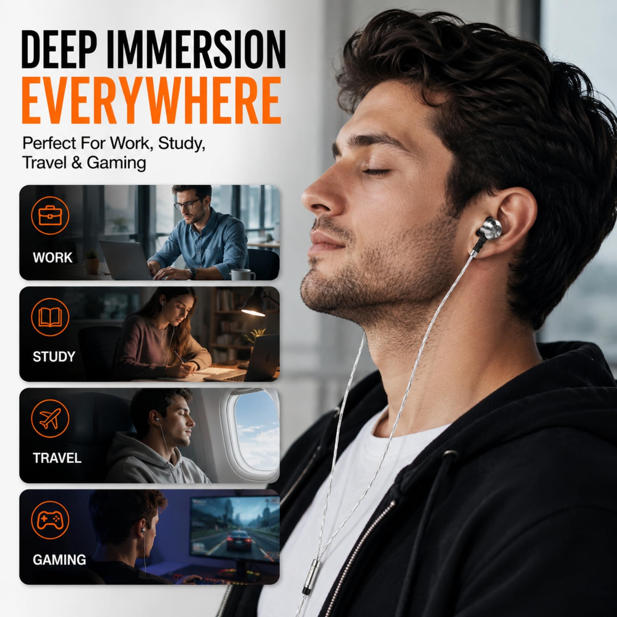 Sephia SP3060 wired in-ear headphones with black earbuds and inline microphone on black cable, designed for clear sound.