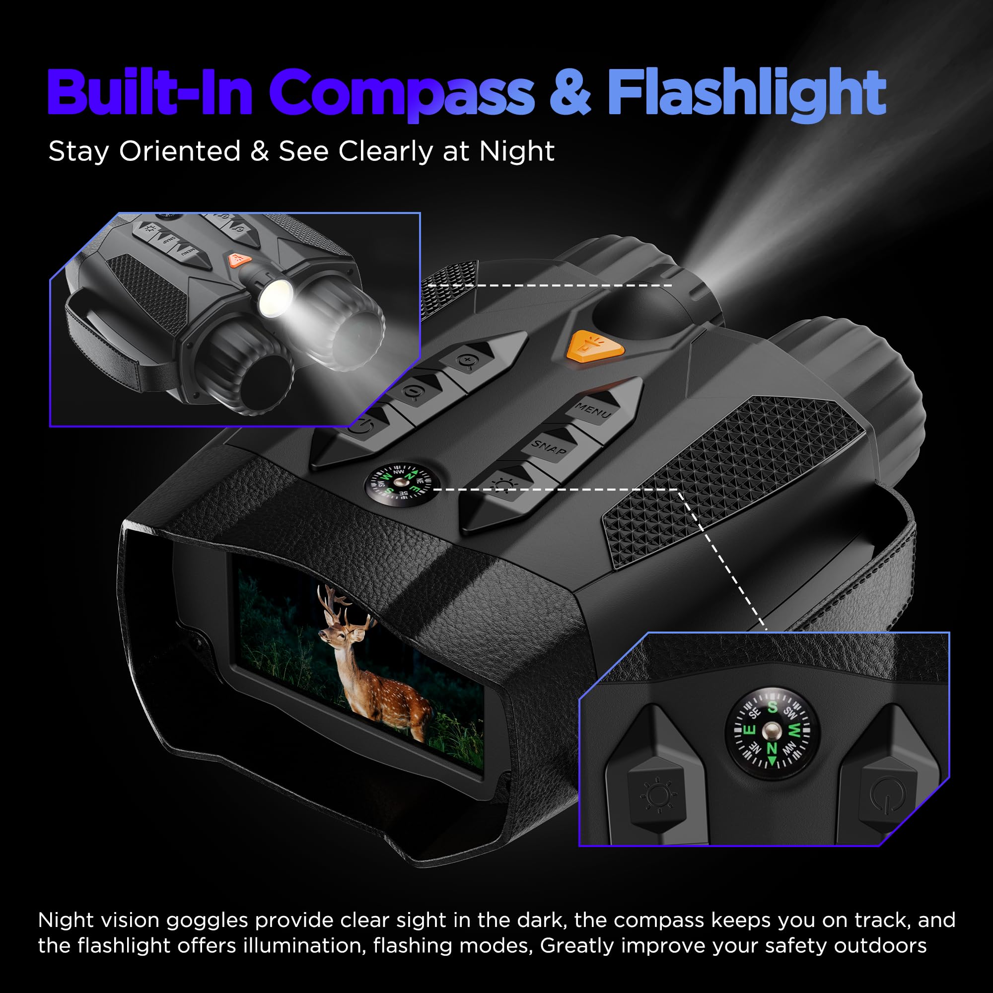 ROQIOO Night Vision Goggles for Adults 4k: Tactical Binoculars wi by ROQIOO - Angle View 4