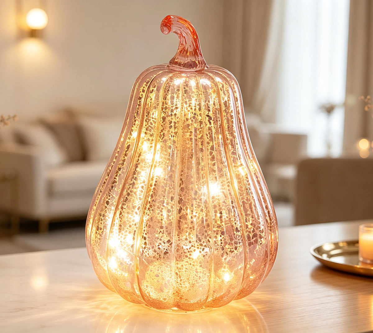 Fall Decorations for Home Mercury Glass Pumpkin Lights with - CFDECOR Official Imagery - 7