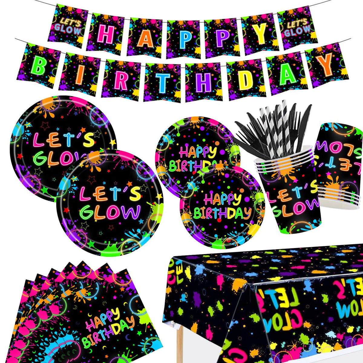 194 Pcs Neon Glow in the Dark Party Supplies Decorations - GalaHub Official Imagery - 1