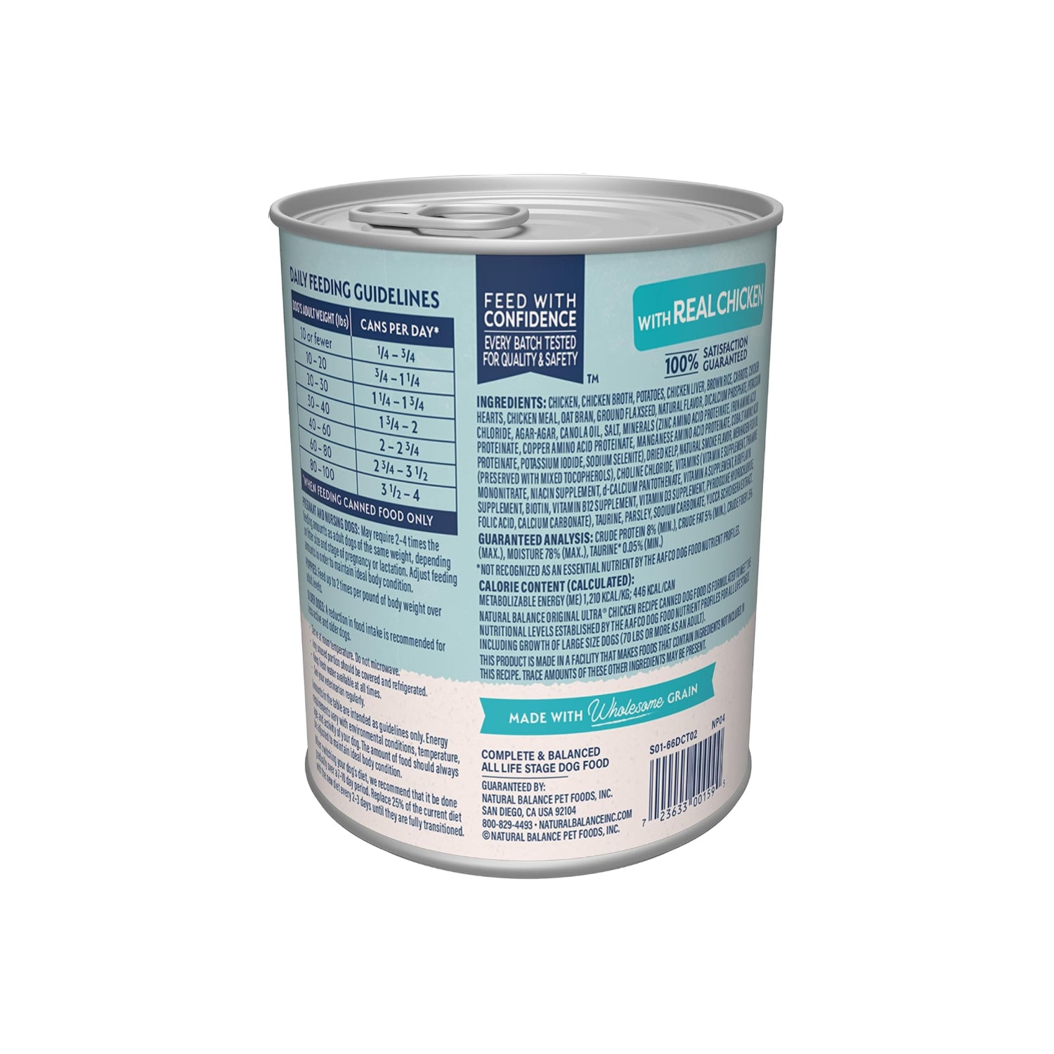 Canned Natural Balance Original Ultra adult dog food with chicken and brown rice, 13 oz, pack of 12, showing the product can.
