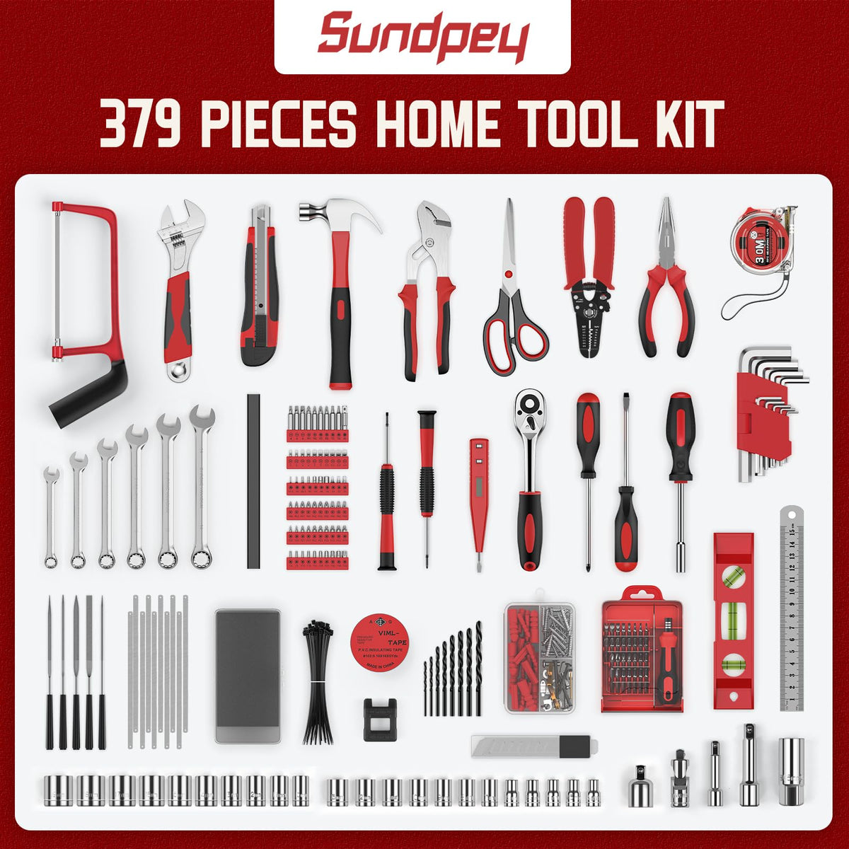 Sundpey 379 Pcs Portable Complete Home and Auto Tool Kit - Sundpey Official Imagery - 3