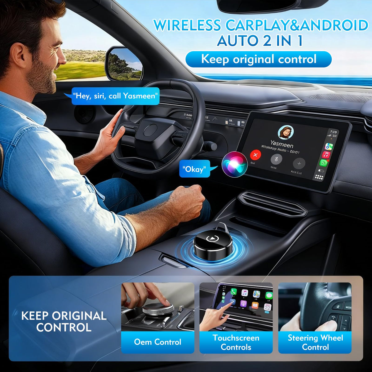 Wireless CarPlay Adapter 2 in 1 Mini CarPlay Android Auto - Zokvic Official Imagery - 6